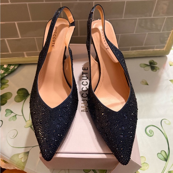 Blue sequin Slingback Heels - Picture 2 of 6